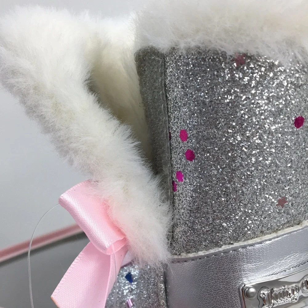 Juicy Couture Silver Glitter Sparkle Cerritos Boot Faux Fur Size 3m NEW In Box